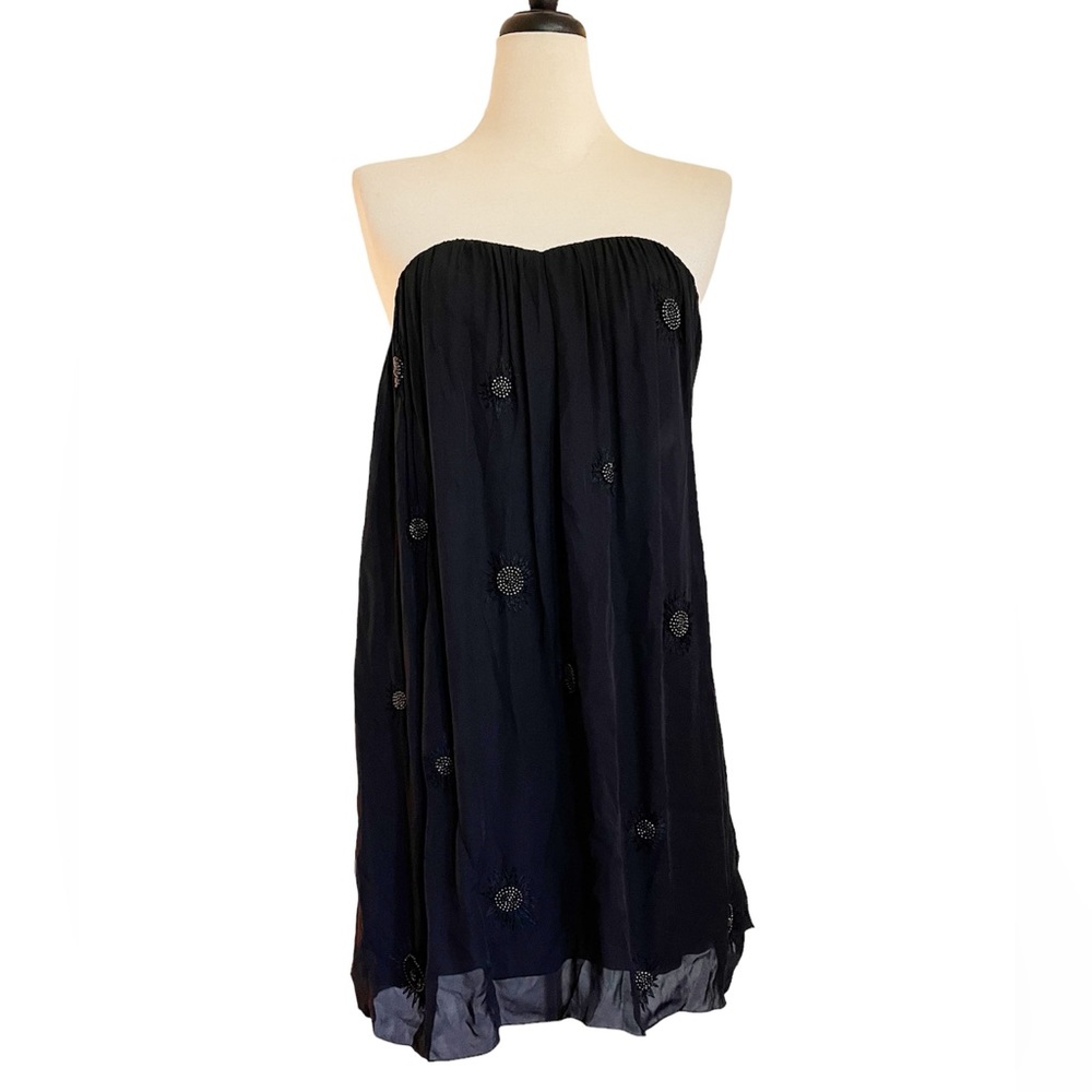 ADAM Adam Lippes Black Silk Embellished Strapless Mini Dress Size 0